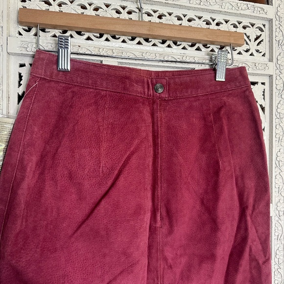 Vtg Deadstock Global Identity Burgundy Red Suede Leather Pencil Skirt Sz Small - Picture 8 of 10